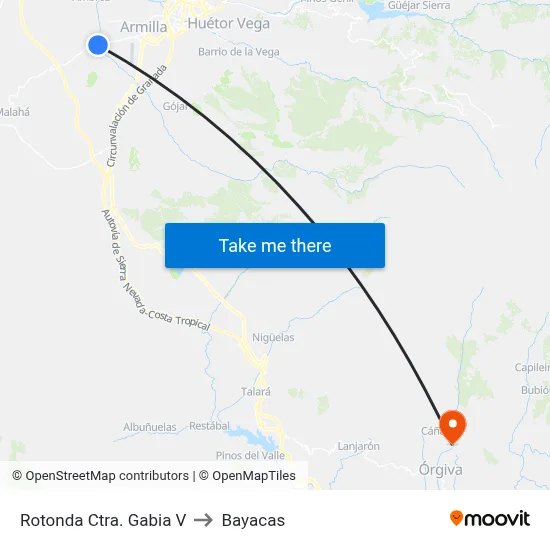 Rotonda Ctra. Gabia V to Bayacas map