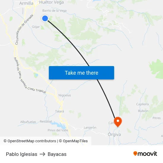 Pablo Iglesias to Bayacas map