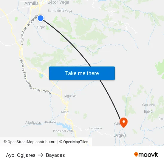 Ayo. Ogijares to Bayacas map
