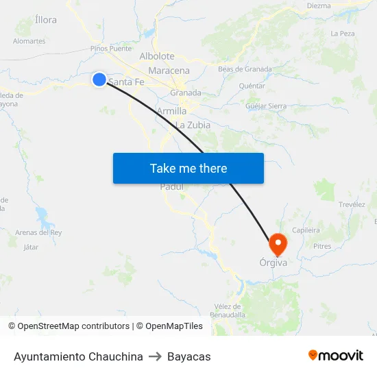 Ayuntamiento Chauchina to Bayacas map