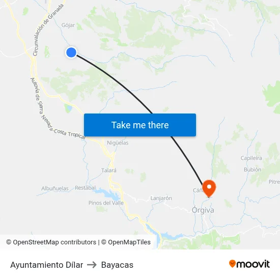 Ayuntamiento Dílar to Bayacas map