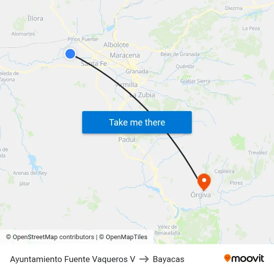 Ayuntamiento Fuente Vaqueros V to Bayacas map