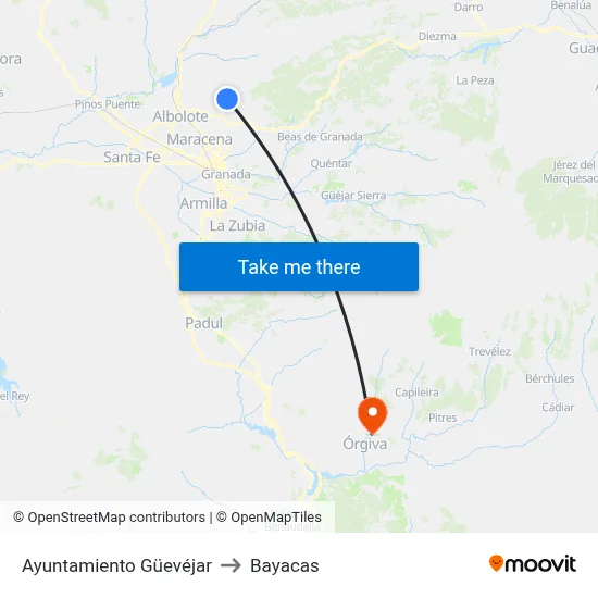 Ayuntamiento Güevéjar to Bayacas map