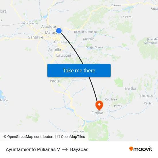 Ayuntamiento Pulianas V to Bayacas map