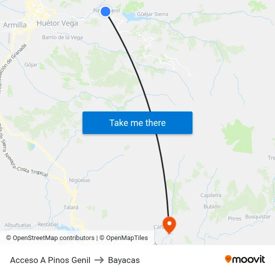 Acceso A Pinos Genil to Bayacas map