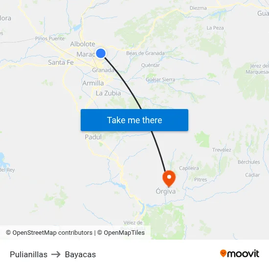 Pulianillas to Bayacas map