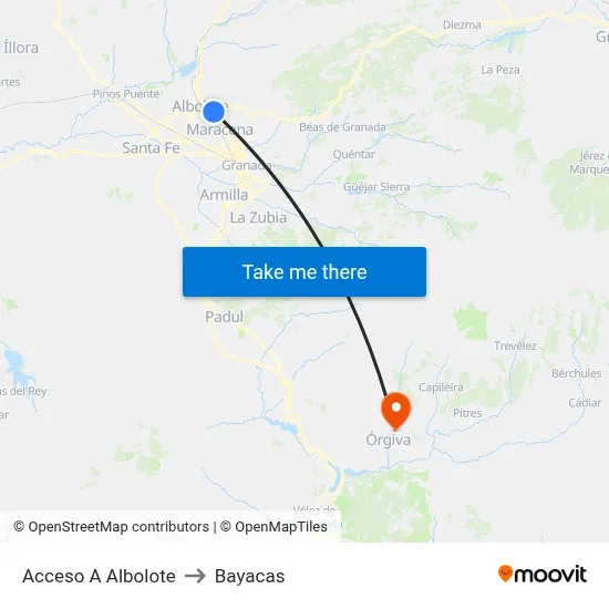 Acceso A Albolote to Bayacas map