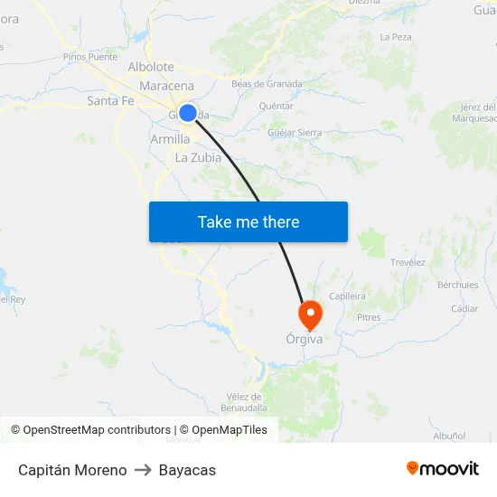 Capitán Moreno to Bayacas map