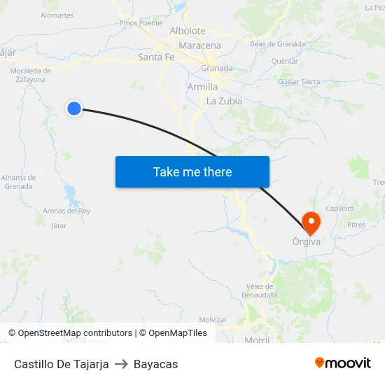 Castillo De Tajarja to Bayacas map