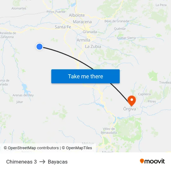 Chimeneas 3 to Bayacas map