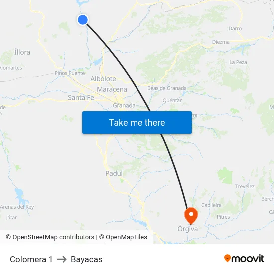 Colomera 1 to Bayacas map