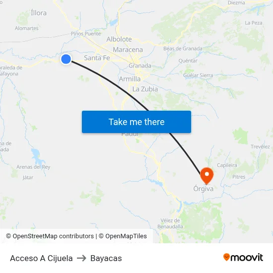 Acceso A Cijuela to Bayacas map