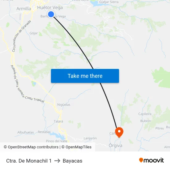 Ctra. De Monachil 1 to Bayacas map