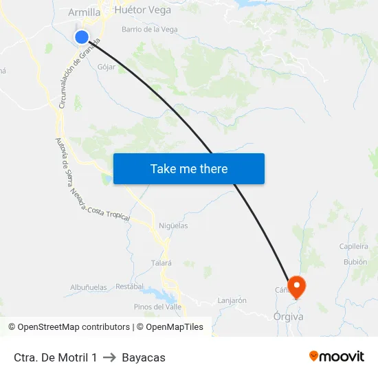 Ctra. De Motril 1 to Bayacas map