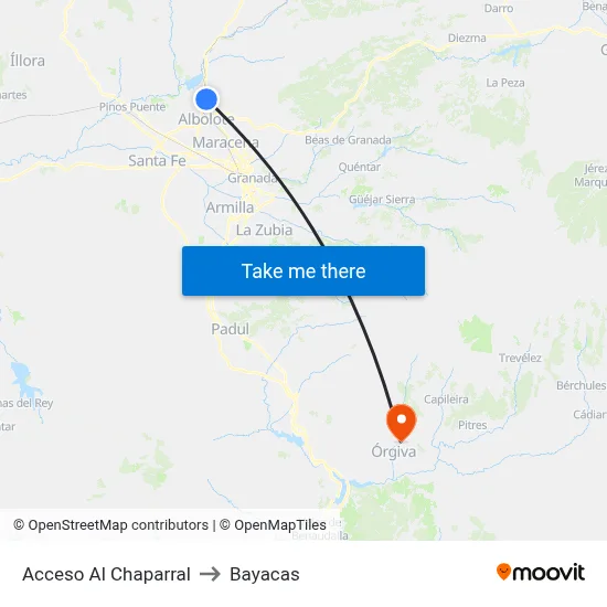 Acceso Al Chaparral to Bayacas map