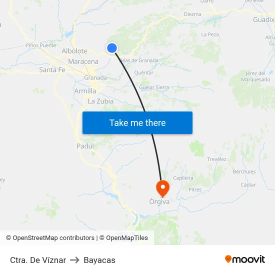 Ctra. De Víznar to Bayacas map