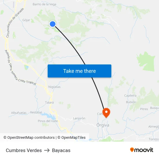 Cumbres Verdes to Bayacas map