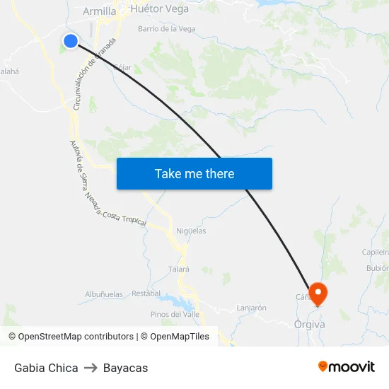 Gabia Chica to Bayacas map