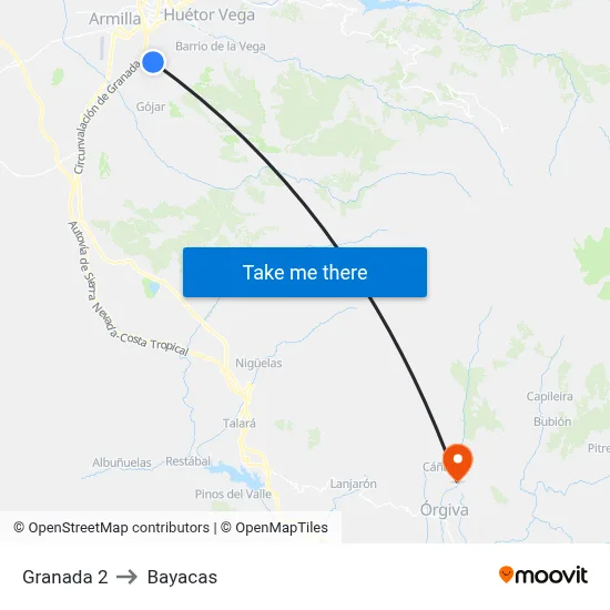 Granada 2 to Bayacas map