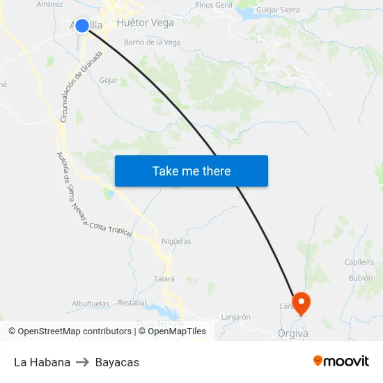 La Habana to Bayacas map
