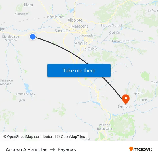 Acceso A Peñuelas to Bayacas map