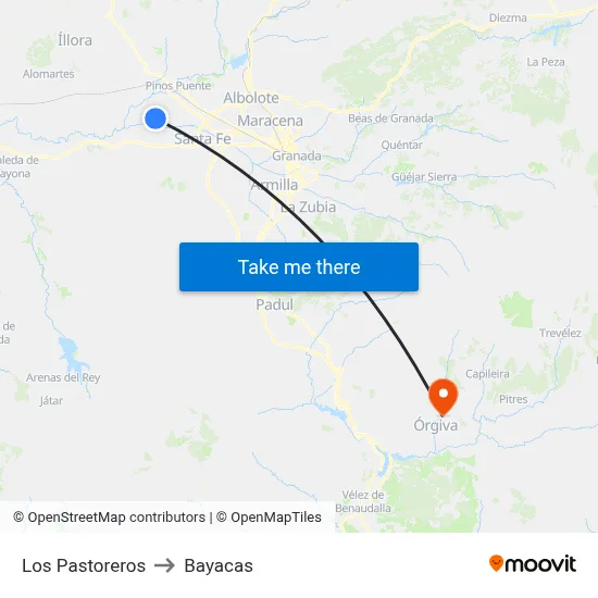 Los Pastoreros to Bayacas map