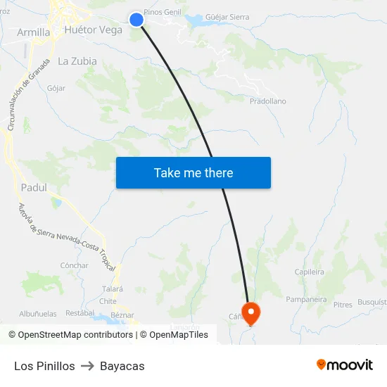 Los Pinillos to Bayacas map