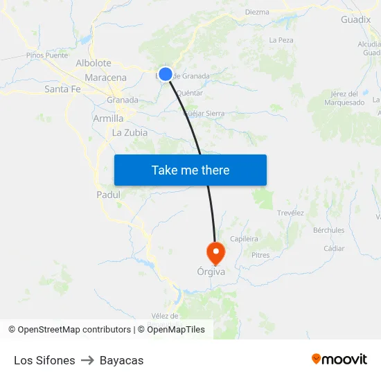 Los Sifones to Bayacas map
