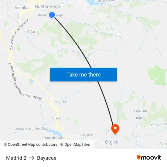 Madrid 2 to Bayacas map