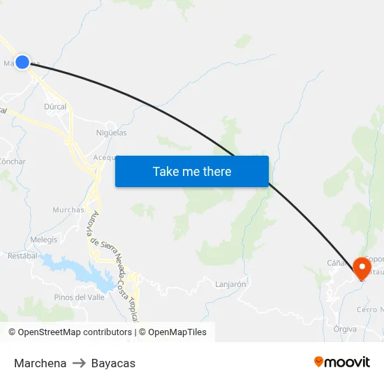 Marchena to Bayacas map