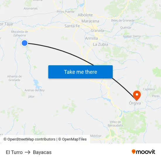 El Turro to Bayacas map