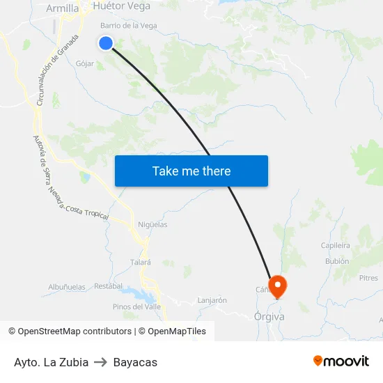 Ayto. La Zubia to Bayacas map