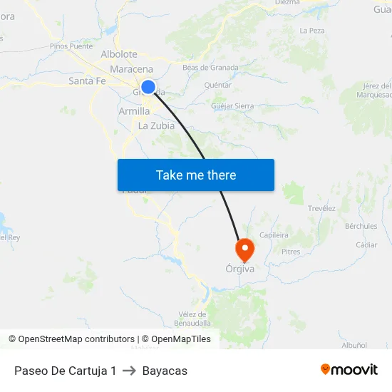 Paseo De Cartuja 1 to Bayacas map