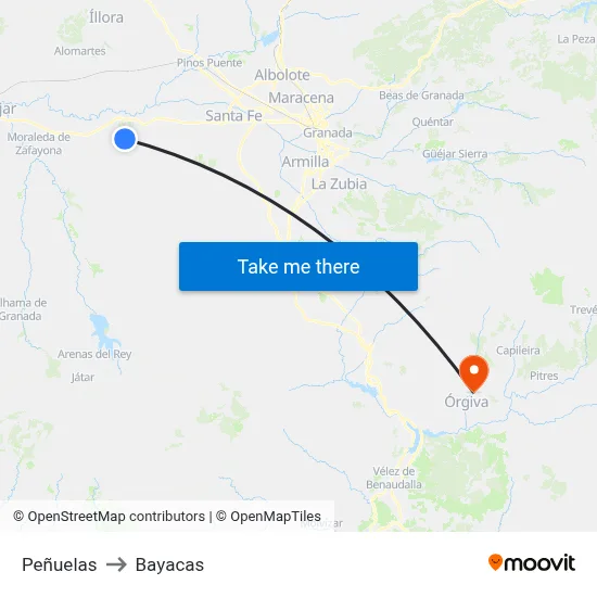 Peñuelas to Bayacas map