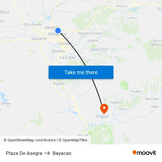 Plaza De Asegra to Bayacas map
