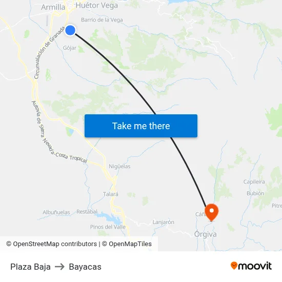 Plaza Baja to Bayacas map