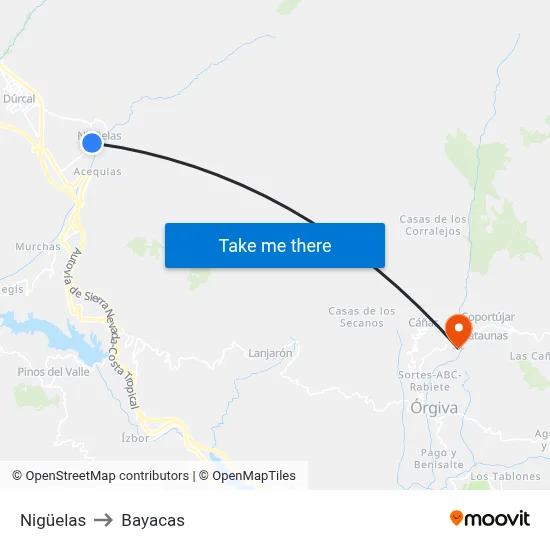 Nigüelas to Bayacas map