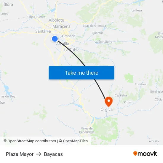 Plaza Mayor to Bayacas map