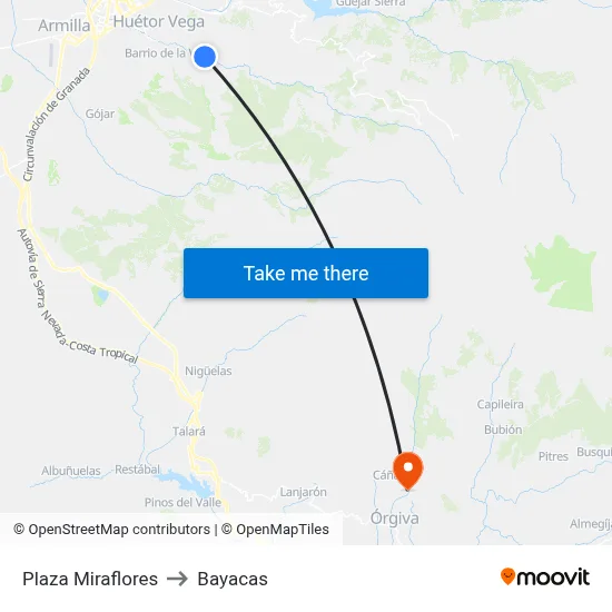 Plaza Miraflores to Bayacas map