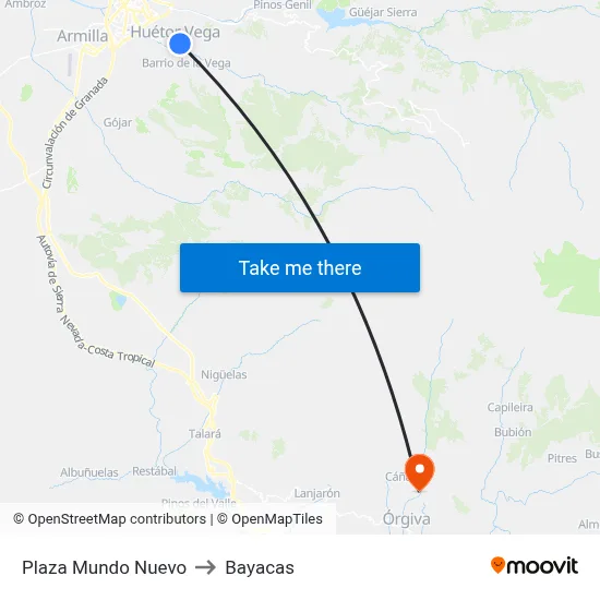 Plaza Mundo Nuevo to Bayacas map