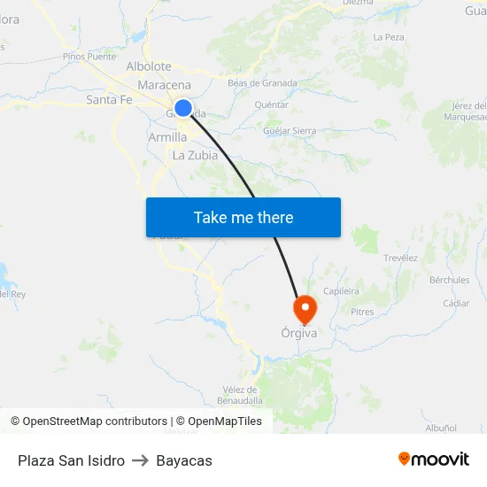 Plaza San Isidro to Bayacas map