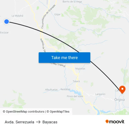 Avda. Serrezuela to Bayacas map