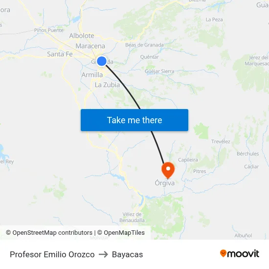 Profesor Emilio Orozco to Bayacas map