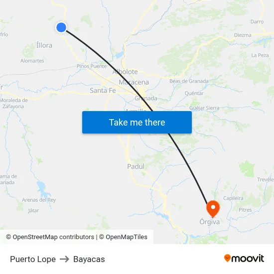 Puerto Lope to Bayacas map