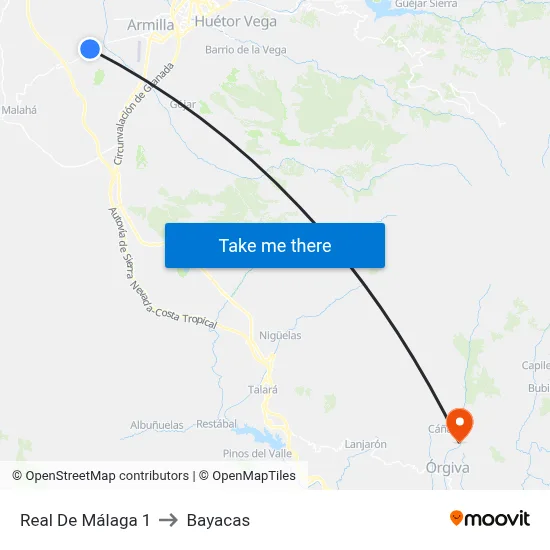 Real De Málaga 1 to Bayacas map