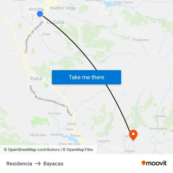Residencia to Bayacas map