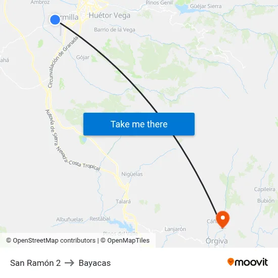 San Ramón 2 to Bayacas map