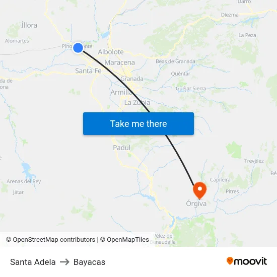 Santa Adela to Bayacas map