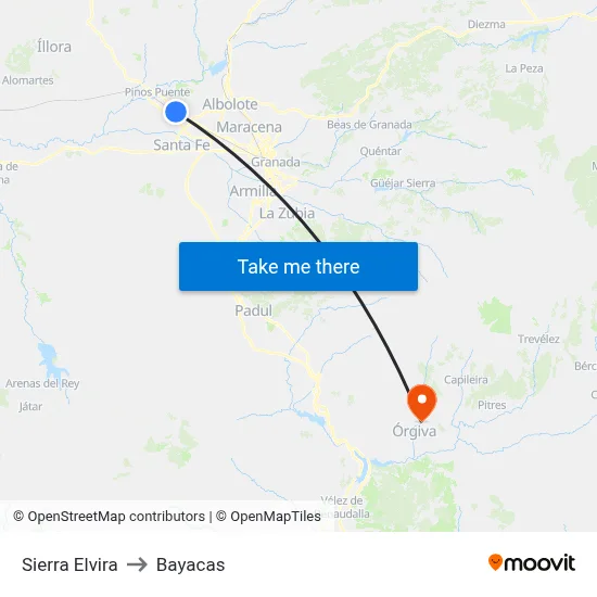 Sierra Elvira to Bayacas map