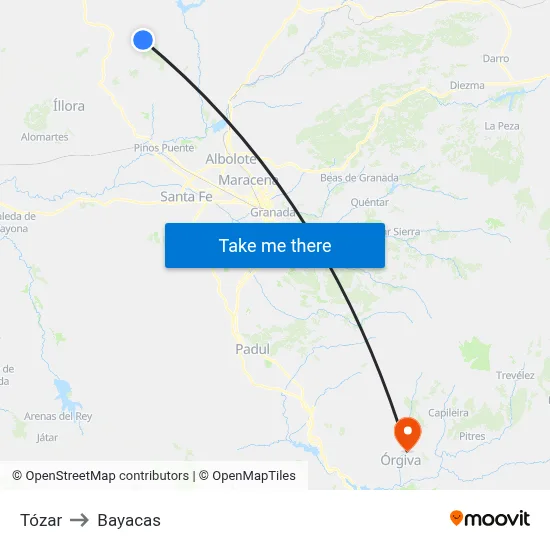 Tózar to Bayacas map